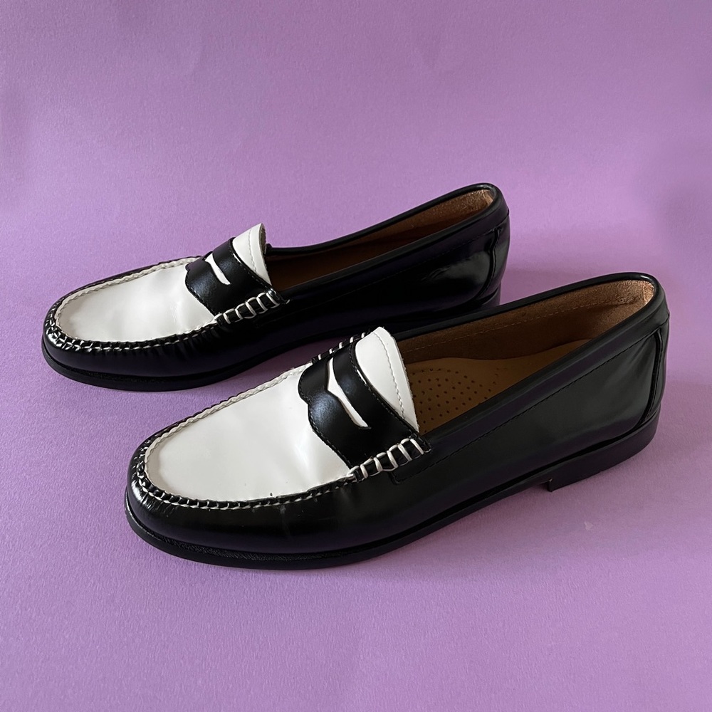 Womens Weejuns Larson Colorblock loafers - black white loafers